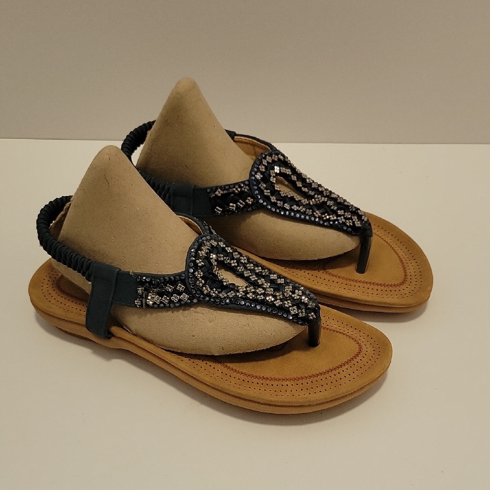 BN Beaded Sandals - Blue and Tan
